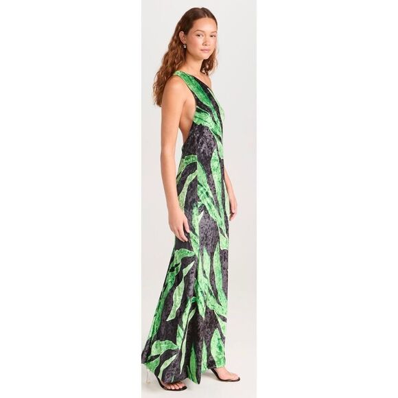 Dur Doux Green Leaf Velvet Maxi Dress NWT Size Large - Picture 3 of 8